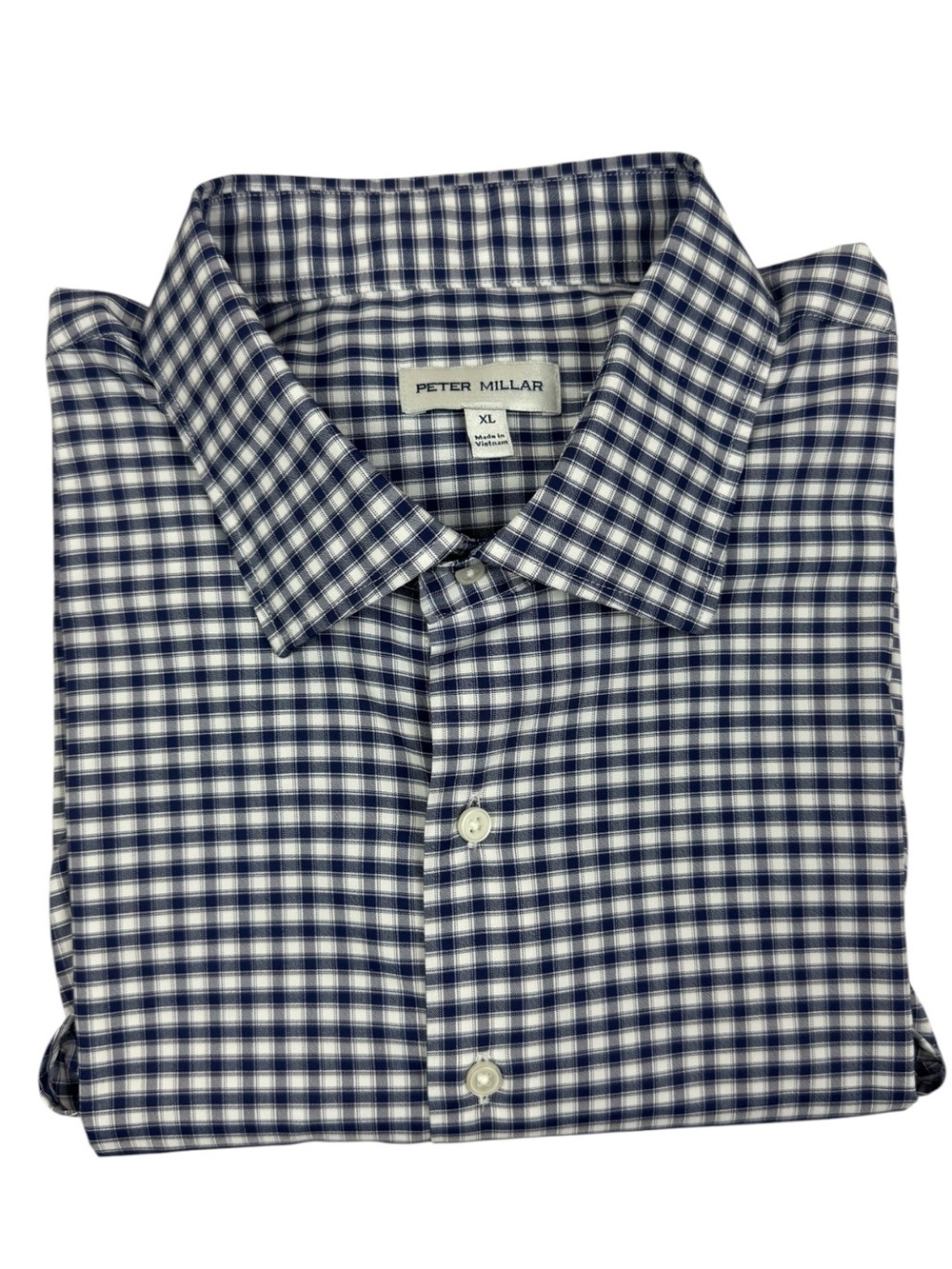 Peter Millar Men's Fairbanks Performance Twill Sport Shirt Navy Gingham XL
